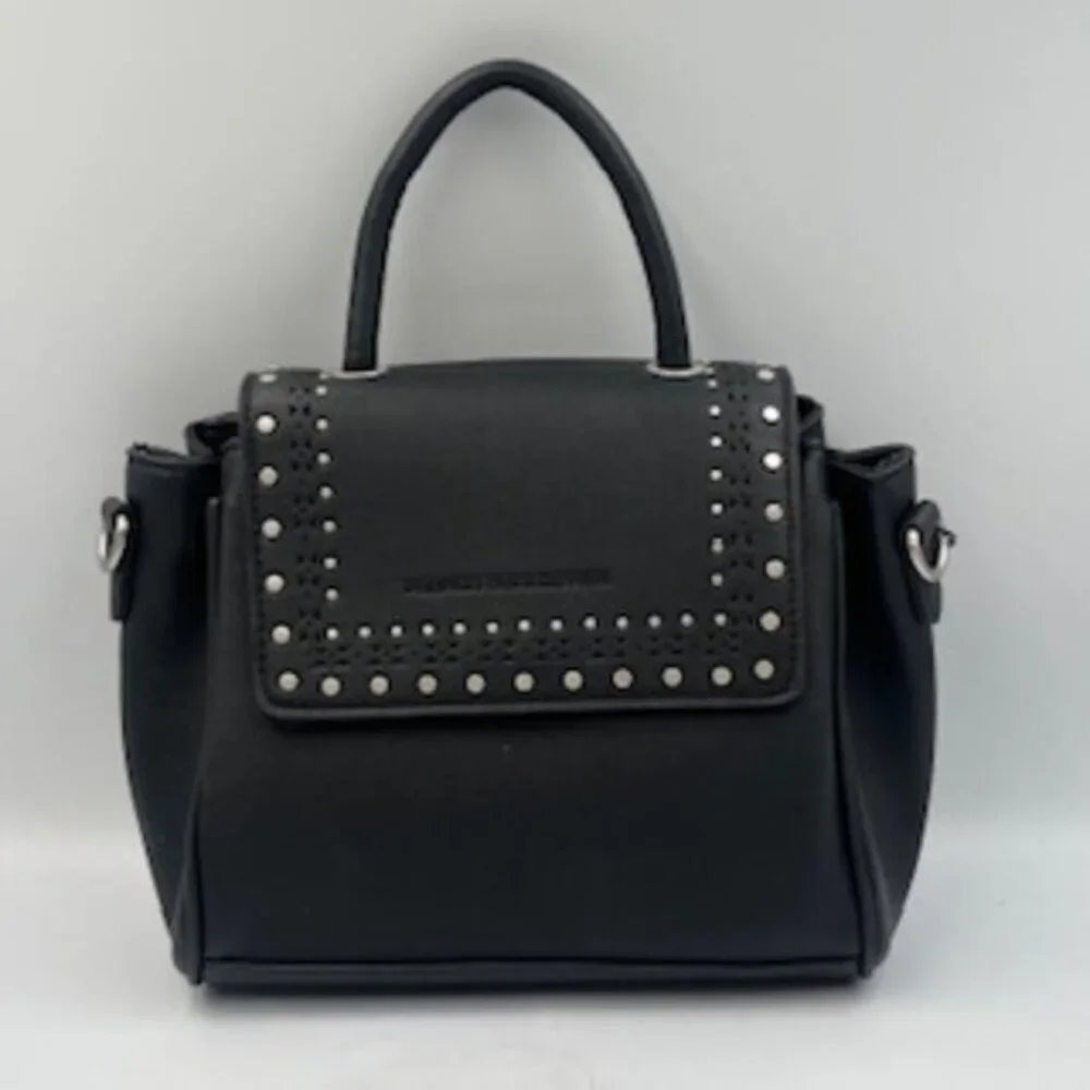 NEW French Connection Bellita Purse crossbody bag Black Faux Leather Silver Stud
